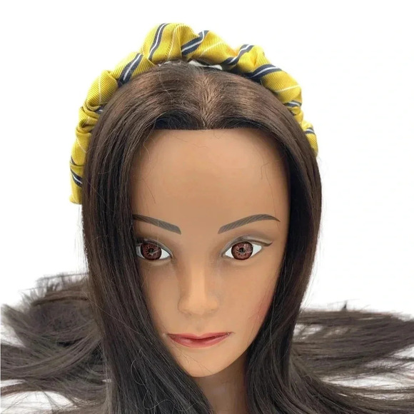 Yellow Striped Preppy Classic Crown Silk Handmade Headband Hair Accessory - Picture 3 of 10
